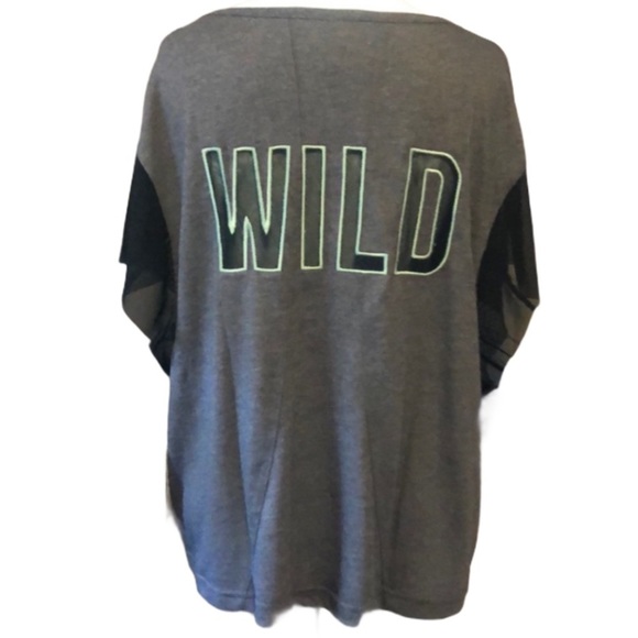 Free People “WILD” Black Mesh Gray Graphic Top - Picture 4 of 13